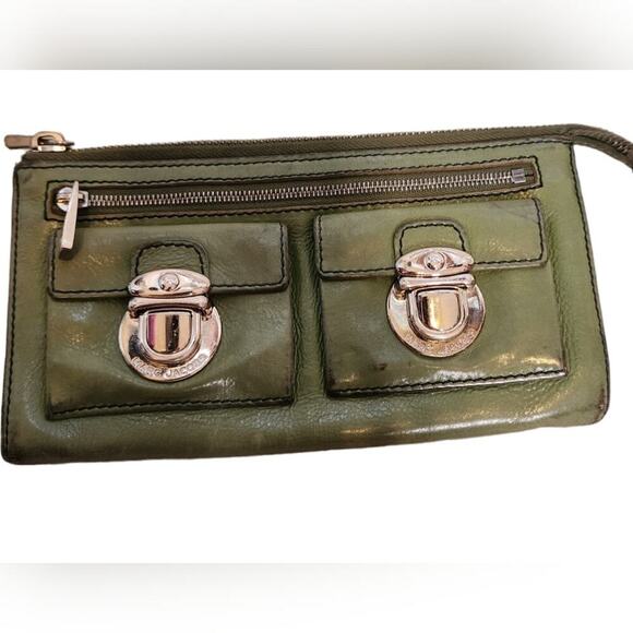 MARC JACOBS LEATHER GREEN CONTINENTAL WALLET - Picture 1 of 5